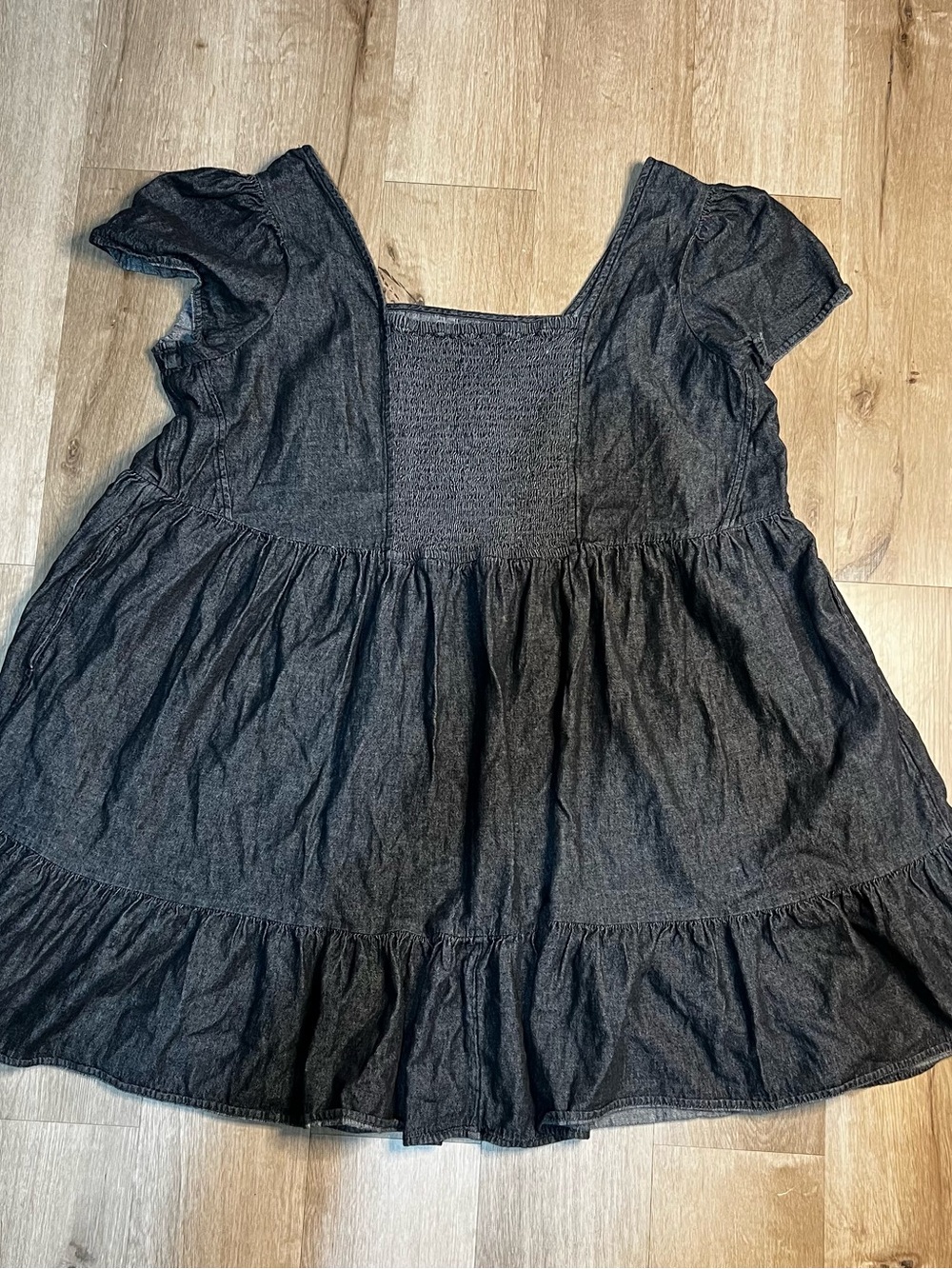 Terra & Sky Women's Black Denim Smocked Square Neck Peplum Blouse 2X Plus - Picture 4 of 5